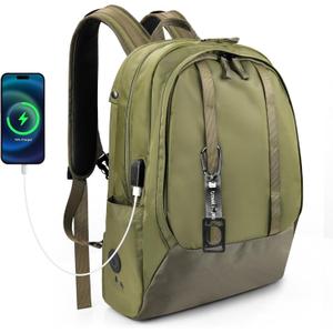 travel inspira Travel Laptop Backpack, Business Anti Theft Sturdy Work Bag with USB Charging Port, Airline Approved College Computer Bag Gift for Men & Women Fits 16 Inch Notebook, Green