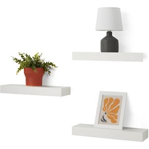 Wood Floating Wall Shelves, Pack of 3, White, 15.8" x 5" x 1.8"