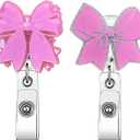 2 Pack Pink Bow Badge Reels, Cute Badge Reels Retractable with 360 Rotation, Nurse Badge Reel, Pink Badge Clip with Alligator Clip, ID Badge Holder for Nurses, Medical Worker, Nursing Student, Teacher