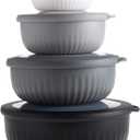 COOK WITH COLOR Prep Bowls with Lids- Wide and Deep Nesting Plastic Small Mixing Bowl Set with Lids, 8 Piece Set - Wide Bowls, BWhite