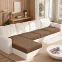 VANSOFY Stretch Couch Cushion Covers for Sectional Sofa, Light Coffee | 4 Pieces Set, Fits 3 Seater and 1 Chaise Cushions Cover, Jacquard Soft, Elastic Bottom, Washable Non Slip Sofa Slipcover, Light Coffee, 3PC Seater+1 Chaise Cover