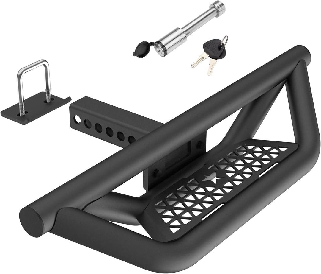 Hitch Step for 2" Hitch Receiver,Heavy-Duty Steel Tow Hitch Step Trailer for Truck/Car/SUV Vehicles,Rear Bumper Guard Protector with Pin Lock & U-Bolts Stabilize