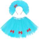 Blue Tulle Tutu Costume Accessories Set Layered Tulle Tutu Skirt with Bow Headband for Halloween Party Cosplay (Blue)