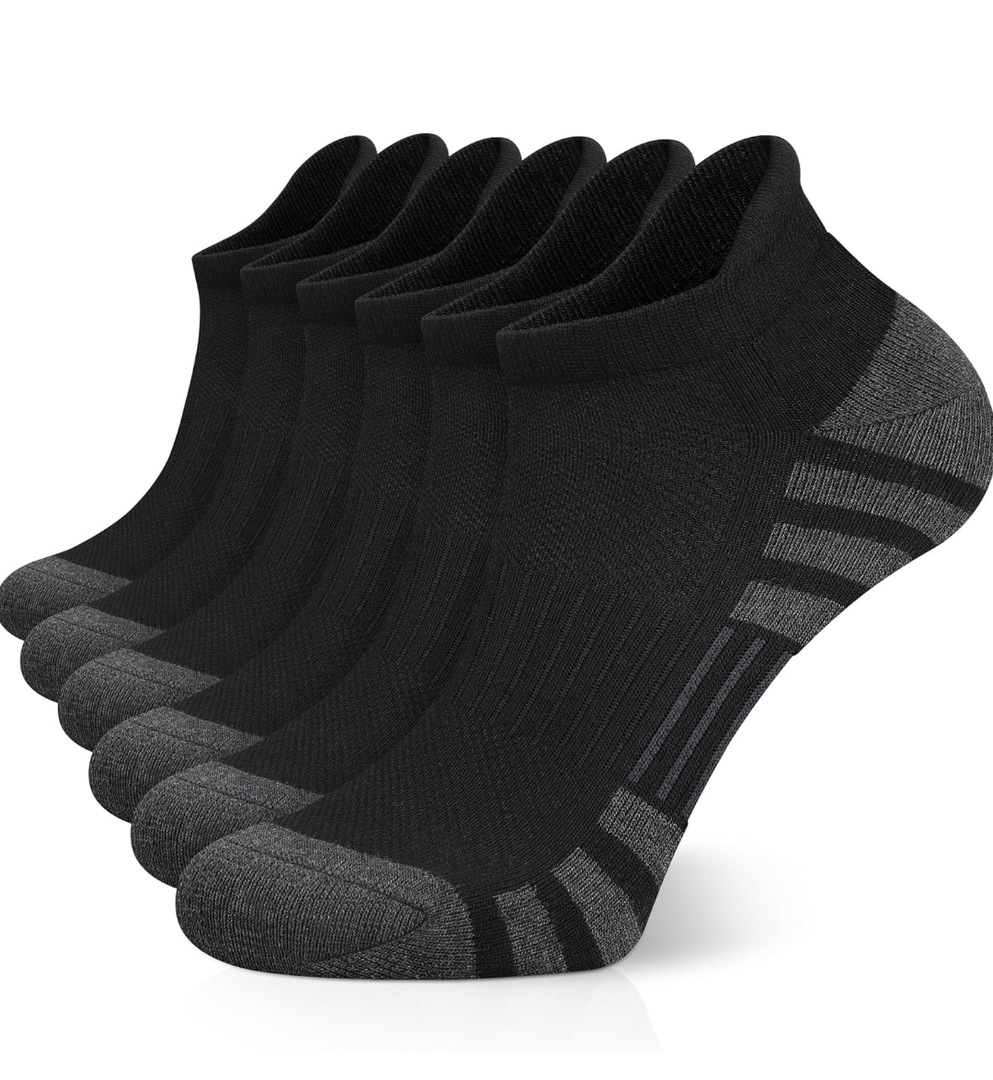 Airacker Ankle Athletic Running Socks Cushioned Breathable Low Cut Sports Tab Socks for Men and Women (6 Pairs), 9-12