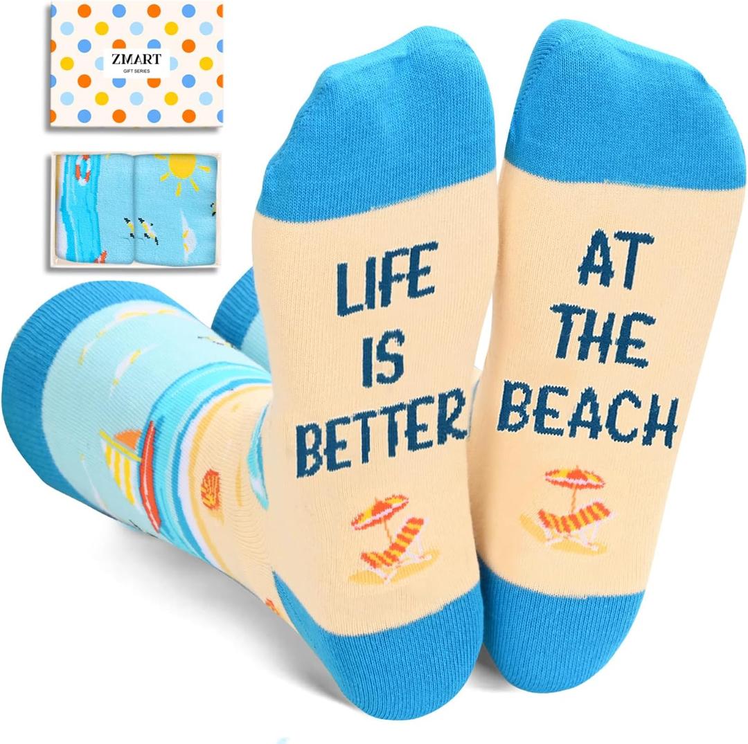 Zmart Sports Gifts for Men Women - Skating Surfing Socks for Beach Yoga Lover Hunter (Life is Better at the Beach)