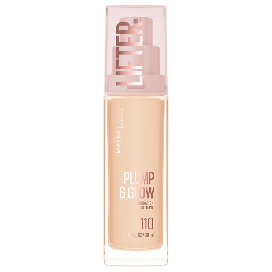 Maybelline Lifter Plump & Glow Foundation, Liquid Foundation with 2% Niacinamide + Hyaluronic Acid, Plumping and Brightening Face Makeup, 110, 1 Count