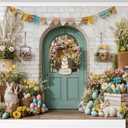 Kate Easter Photo Backdrops White Brick Wall Rabbit Eggs Background Door Party Banner Props, 7x5ft