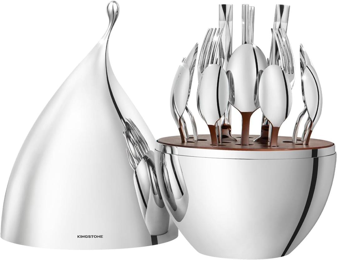 KINGSTONE 20 Piece Silverware Set with Storage Organizer, 18/10 Steel
