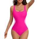 BMJL Women's One Piece Swimsuits Tummy Control Slimming Bathing Suits Crisscross Lace up Back Color Block Scoop Neck Swimwear, Medium