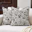 Aeckself Pack of 2 Decorative Chenille Floral Throw Pillow Covers Vintage Couch Pillow Covers 18 x 18 Inch Neutral Farmhouse Cushion Covers Home Decor for Sofa Bed Living Room Beige