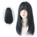 Long Straight Black Hair With Bangs Synthetic Soft Layer Wig For Women Party Cosplay Supply Wig (22inch Dark brown)