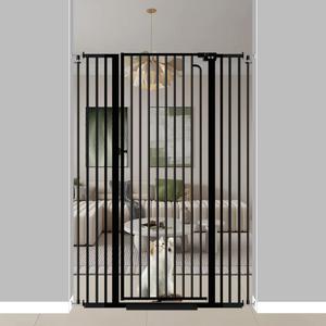 57" Extra Tall Pet Gate for Cats Dogs-29.5"-43.3" Extra Wide Cat Gate for Doorways and Stairs-1.37" Ultra Narrow Spacing Pressure Mounted Dog Gate with One-Handed Operation(29.5"-43.3") (Black)
