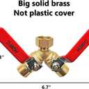 HQMPC Garden Hose Y Valve Splitter With Stainless Steel Long Handle - Brass 2 Way Water Adapter, 3/4" GHT Thread