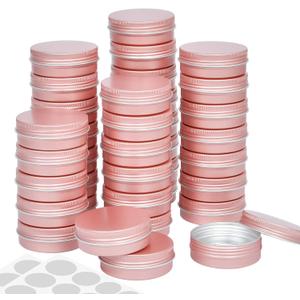36 Pieces 2 oz Tins with Lids, Aluminum Rose Gold Candy Containers with White Labels, Small Empty Tin Cans Travel Storage Tin Jars for Candles, Lip Balm, Jewelry or Crafts