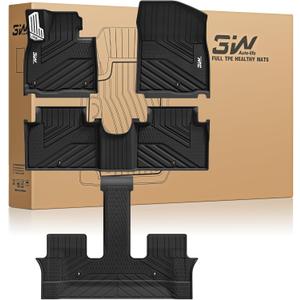 3W Floor Mats with Metal Pedals for 2026 Hyundai Palisade 7&8 Seats(Only Fit Gas), All Weather TPE Interior Protector Floor Liner, Custom Fit 1st, 2nd & 3rd Row Full Set Car Liner Accessories, Black
