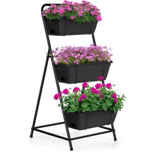 Raised Garden Bed 3 Tier Vertical Garden Planter Elevated Planter Boxes Outdoor Herb Planter with Drainage Holes Removable Tray for Patio Balcony Porch Black
