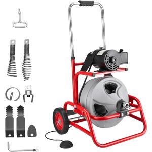 VEVOR Drain Cleaner Machine 75 FT x 1/2 Inch, Sewer Snake Auger on Wheels, Manual Feed Drain Cleaning Machine with Adjustable Drum Angle, 6 Cutters & Air-activated Foot Switch for 2" to 6" Pipes