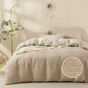 JELLYMONI Duvet Cover Queen Size Waffle Weave Duvet Cover Set Khaki 3PCS Soft Microfiber Tufted Textured Breathable Knitted Jacquard Striped Comforter Cover with Corner Ties & Zipper Closure