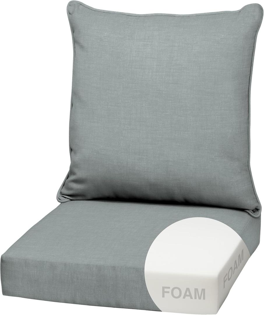 Arden Outdoor Foam Deep Seat Cushion Set, 22x24, Premium High-Density Foam, Never Flattens, Weather-Proof for Patio Chair Sofa Couch, Stone Grey Leala