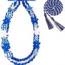 Thiccywoov Graduation Ribbon Lei Class of 2026 Grad Lei Kit Graduation Double Braided Necklace with Honor Cord for Graduate Women Men High School College Grad Party Supplies(Blue, White)