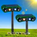 Cat Deer Squirrel Repellent Devices Outdoor, 2025 Solar Ultrasonic Animal Repeller with Motion Sensor&Flash Light to Keep Skunk Dog Rabbit Coyote Raccoon Out of Garden Yard Farm(2Pack)