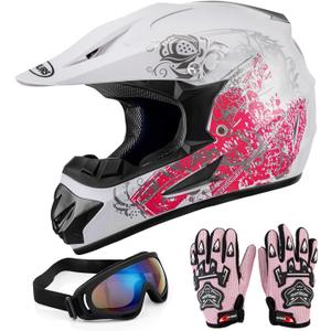 OUMURS Youth Dirt Bike Helmet DOT Certified for Boys & Girls Ages 5-14, Four Wheeler, Motocross, BMX, MX, UTV, Go Kart, Racing, Skateboard, Baseball, Medium (White)