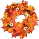 DearHouse 22 Inch Fall Wreath, Clearance Autumn Maple Leaf Harvest Thanksgiving Door Wreath for Front Door with Pumpkins, Pinecone, Maple Leaf and Berry