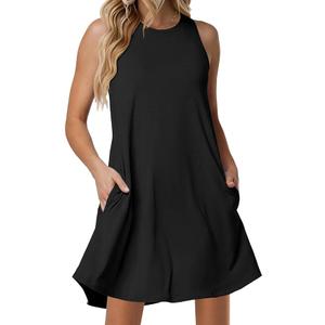 ANRABESS Women Summer Dress Built in Bra 2026 Casual Sleeveless Beach Sundress Flowy Tank Mini Short Dresses with Pockets, M
