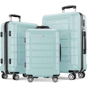 SHOWKOO Luggage Sets Expandable PC+ABS Durable Suitcase Double Wheels TSA Lock Mint Green (20in24in28in)