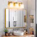 3 Light Modern Bathroom Light Fixtures Over Mirror, Brass Finish Vanity Lights for Bathroom Wall Sconces with Milky White Glass Shades, E26 Socket (Bulbs Not Included)