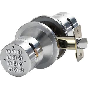 Keyless Electronic Entry Door Knob, Keypad Smart Door Knob, Interior Door Handle with Lock, Automatic Locking, Battery Backup, Backlight, Easy Installation, Great for Home, Hotel and Office (YL-99-sliver)