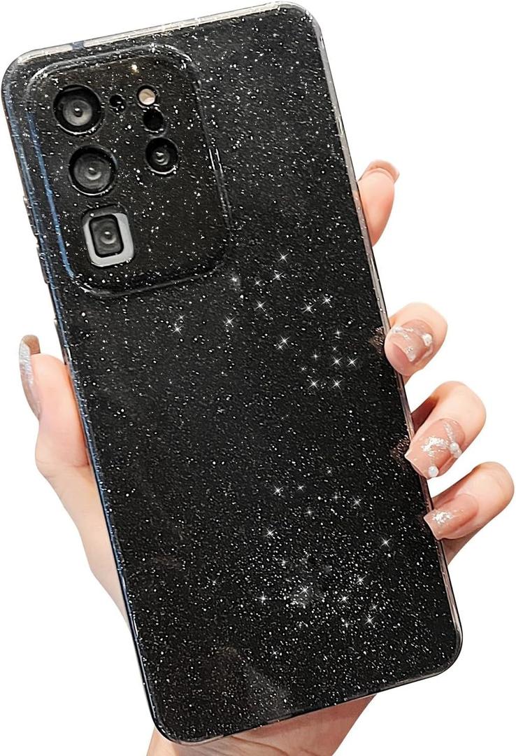 MINSCOSE Compatible with Samsung Galaxy S20 Ultra 5G Case,Cute Neon Bright Color,Glitter Bling Thin Slim Shockproof Silicone Sparkly Cover for Women Girl for Galaxy S20 Ultra 6.9 INCH-Black