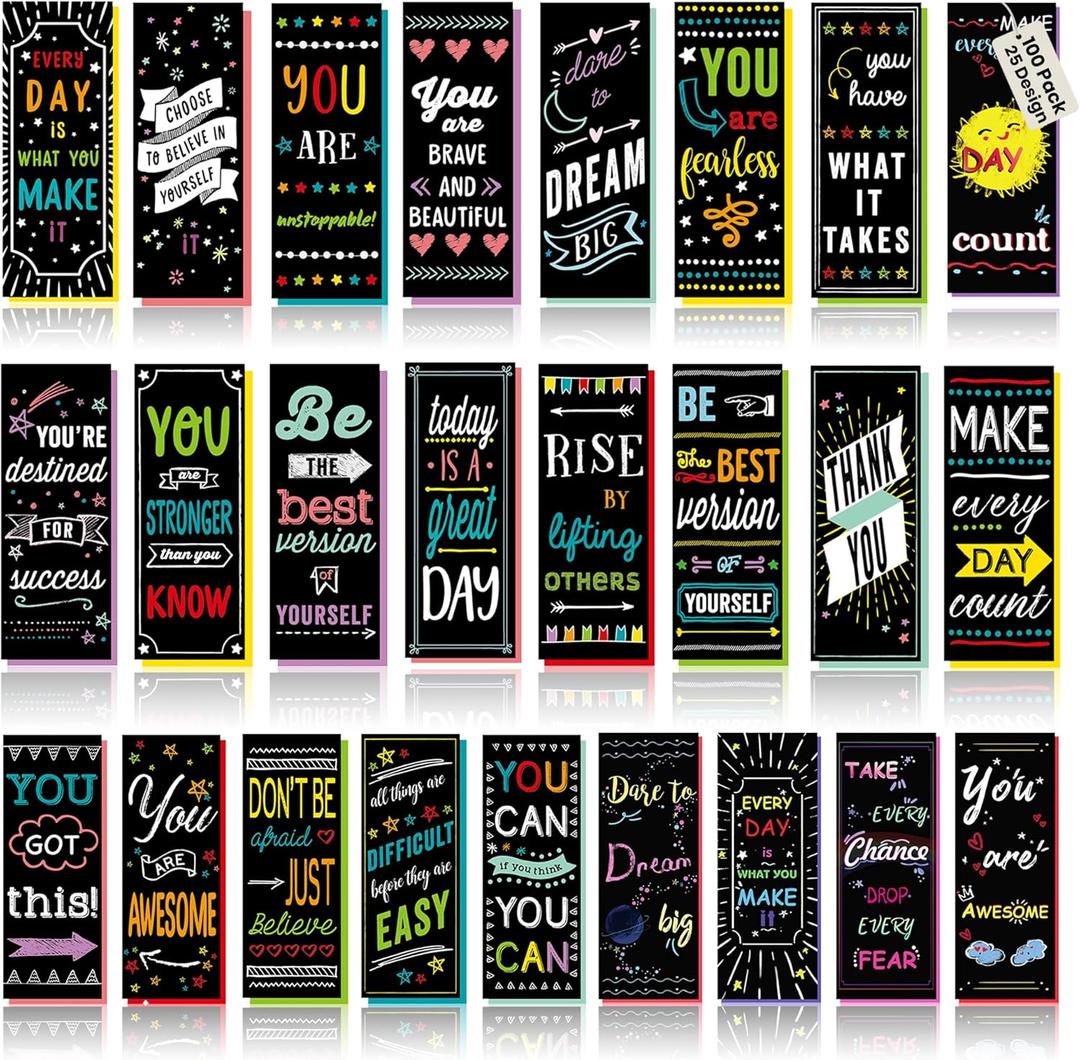 Iconikal 100-Count Inspirational, Motivational, Gratitude, Appreciation, Kindness & Encouragement Sayings Bookmarks