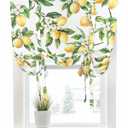 Summer Lemon Tie Up Curtain for Kitchen,Watercolor Flowers Adjustable Balloon Curtains,Leaves Tie-up Shade Valance Rod Pocket Curtain,Spring Farm Harvest Thermal Insulate Window Treatment 42x45in