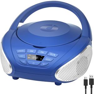 Gueray CD Player Portable Boombox: Radio CD Players with Speakers Home Audio FM Radio AUX Input Support Headphones Playlist Mode PROG Playback for Outdoor Indoor Audiobooks (Blue)