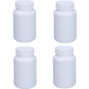 4PCS Empty Medicine Pill Bottle White Plastic Vials with Screw Cap Liquid Solid Powder Capsules Case Pill Tablet Holder Box Storage Container Reagent Bottle Travel Jar Pot (200ML)