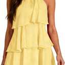 OYOANGLE Women's Sleeveless Layered Ruffle Backless Short Dress Sleeveless Ruffle Party Wedding Guest Dresses, Large, Yellow