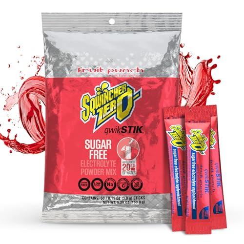 Sqwincher Zero Qwik Stik, Fruit Punch, Sugar Free, Low Calorie, Low Sodium Electrolyte Powder Hydration Drink Mix, .11 0z Packet (Pack of 50)
