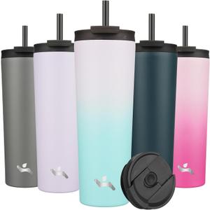 30 OZ Insulated Tumbler with Lid and 2 Straws Stainless Steel Water Bottle Vacuum Travel Mug Coffee Cup, Oasis