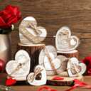 Wonderjune 6 Pcs Valentine's Day Decorations Rustic Heart Shaped Wooden Sign Farmhouse Love Wood Block Table Centerpiece Valentines Tiered Tray Decor for Valentines Day Wedding Home (Neutral Style)