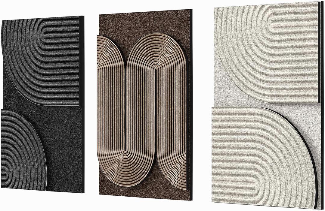 Azartslr 3D Abstract Textured Wall Art, Modern Black Beige Sandstone Wall Decor For Living Room, Brown Minimalism 3 Piece Home Bedroom Art Painting, Minimalist Artwork Dining Room Pictures Decoration