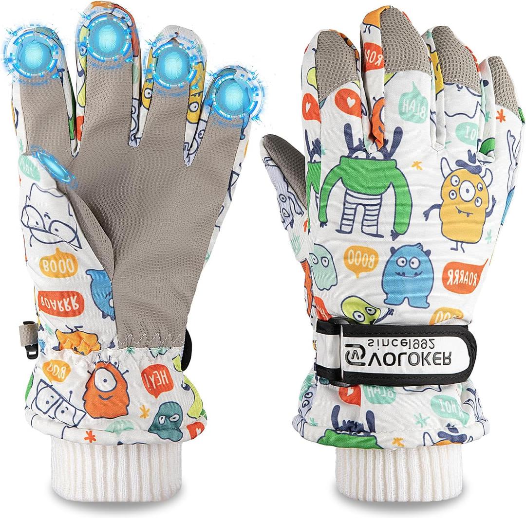 Kids Ski Snow Gloves Waterproof Winter Cold Weather Windproof Warm Snowboard Sport Mittens for Boys Girls (L(9-11T), Little monster)