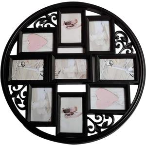 MKUN 4x6 Wall Collage Picture Frames 4X6- Round Circular Wall hanging Picture Photo Collage Frame with Leaf Decoration, 9- Opening (Black)