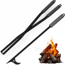 MOOFI Heavy Duty Fire Tong & Poker Set, Firewood Grabber 27.7" Long-Handle Carbon Steel Log with Serrated Grip Tong, Tools Sets For Fire Pit, Fireplace, Wood Stoves, Campfires, Bonfires & BBQ Grills (Black)