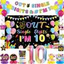 Holkcog 10th Birthday Decorations Colourful Peace Out Single Digits Tenth Birthday Party Backdrop 10 Years Old Happy Birthday Decorations for Girl Boy 10th Birthday Cake Topper Balloon Party Supply