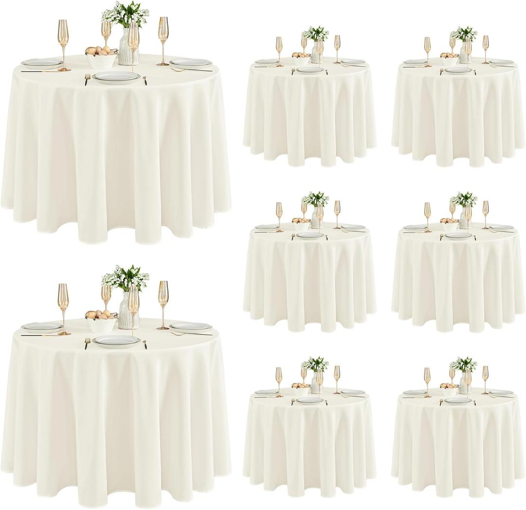 Fitable 8 Pack Round Tablecloths: Stain Resistant Wrinkle Free Circle Table Clothes, Washable Reusable Polyester Table Covers for Wedding Party Birthday Banquet Reception (Ivory, 120 Inch)