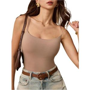SOLY HUX Women's Spaghetti Strap Camisole Sleeveless Padded Basic Layering Fitted Cami Tops (Beige, S)