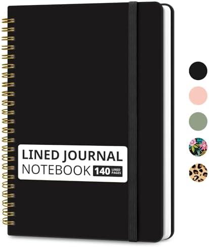 Taja Lined Spiral Journal Notebook for Women & Men, 140 Pages, College Ruled Hardcover Notebook for Work & Note Taking, Journals for Writing, A5(6"x8") - Black