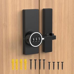 SecureLatch 180 Degree Flip Barn Door Lock, Password Keyless Adhesive Sliding Door Lock, 3-Digit Combination Security Cabinet Latch for Gate, Storage, Closet - Paste/Screw Mount (Luminous Black-1PC)