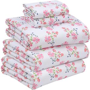 RUVANTI 100% Cotton Sheets  Split King Size Percale Bedding, Cooling & Breathable Floral Design, Durable with a Crisp, Soft & Comfortable Feel, 16" Deep Pocket, 5-Piece Set, Bloomex